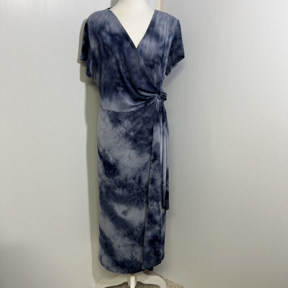 Lane‎ Bryant Size 18 Tie Dye Cloud Wash Wrap Midi Dress Boho Stretch Comfort